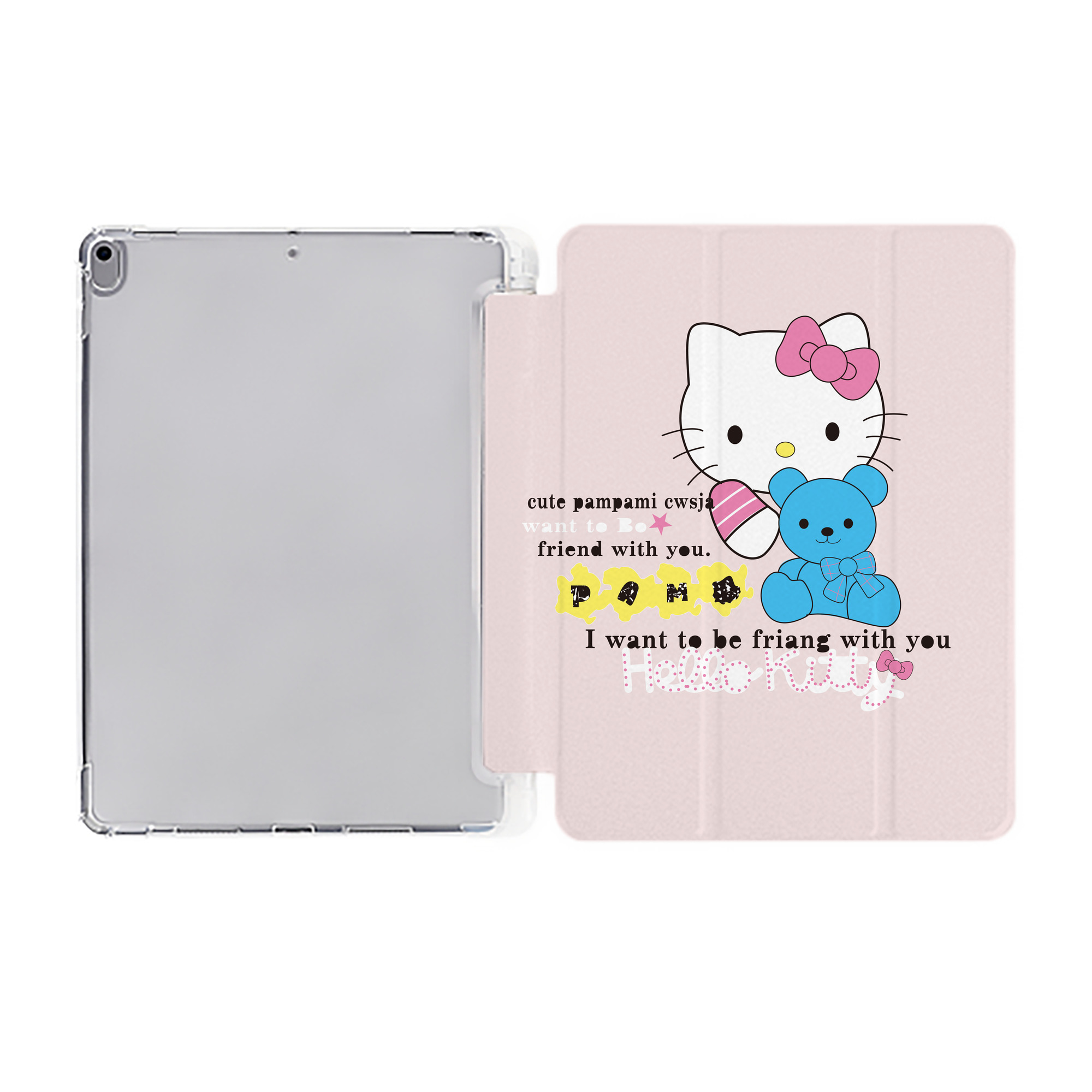 （画像用） Hello Kitty ハローキティ IPad ケース ペン収納付き 三つ折りスタンド PUレザー×シリコン 対応機種9.5/10.5/10.9インチ